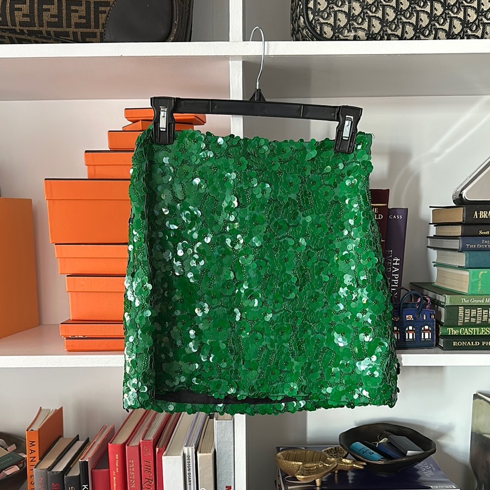 Green Sequin Mini Skirt